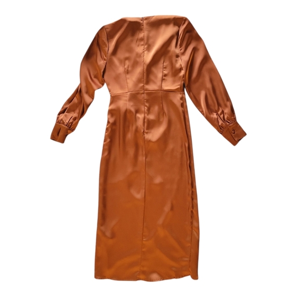 Sam Edelman Elegant Satin Wrap Dress in Rich Copper Size 4 - Picture 10 of 12